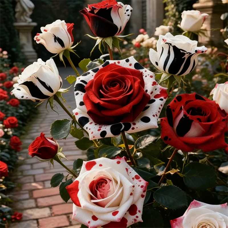 Rare Red White Black rose - Fire & Snow Rose